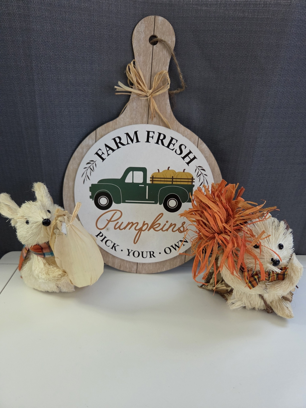Farm Fresh Pumpkins Round Wood Sign with Green Truck Fall Decorations